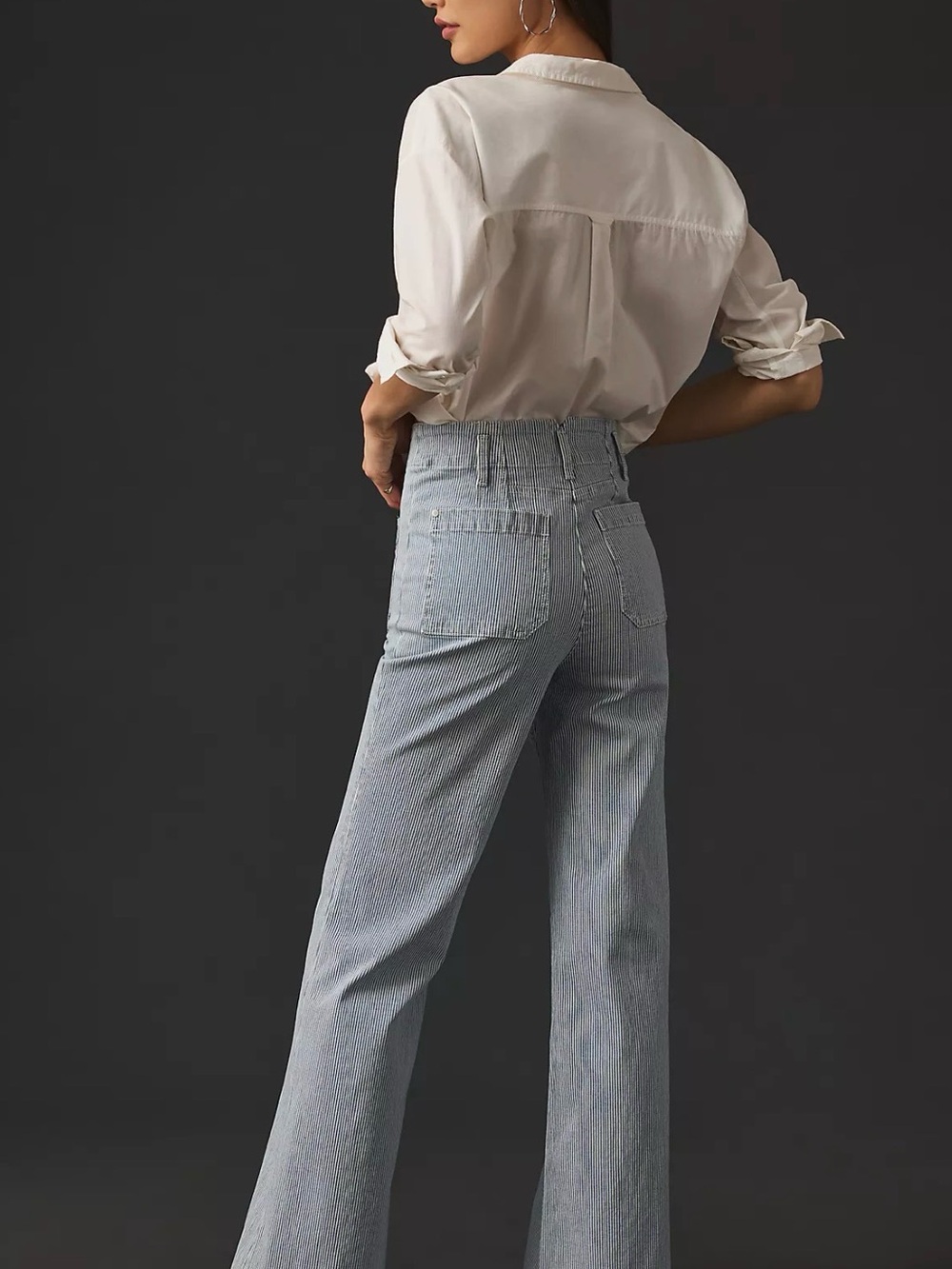 Maeve By Anthropologie The Junie High Rise Blue & White Striped Flare Jeans (31) - Picture 4 of 8